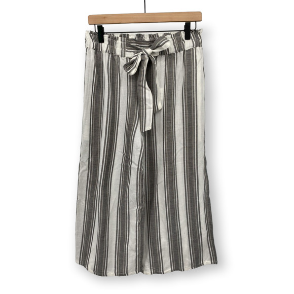 Angie Pants - Angie Mulit-Stripe Wide Leg Palazzo Pants Black & White Tie Front Size L NWT